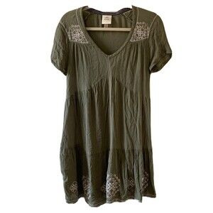 Knox Rose Womens Size Small Green Printed Gauze Rayon Sundress Dress